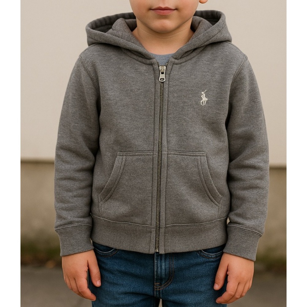 Polo Ralph Lauren Kids Full Zip Up Hoodie‎ Gray Long Sleeve Pony Logo Size L